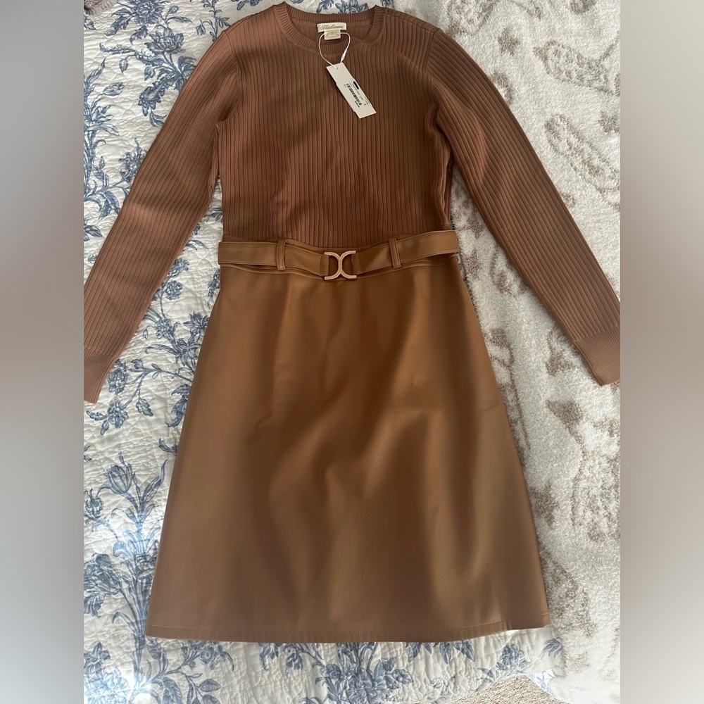 NWT Shoshanna Brayden Ribbed Knit & Faux Leather Mini Dress, size small ♥️